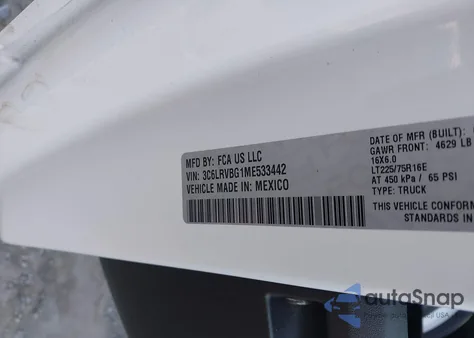 2021 Ram Promaster 1500 High Roof 136 Wb z USA, uszkodzony, nr VIN 3C6LRVBG1ME533442